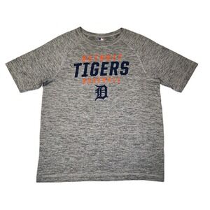 Detroit Tigers MLB T Shirt Mens Medium Gray Heather Performance Baseball Raglan